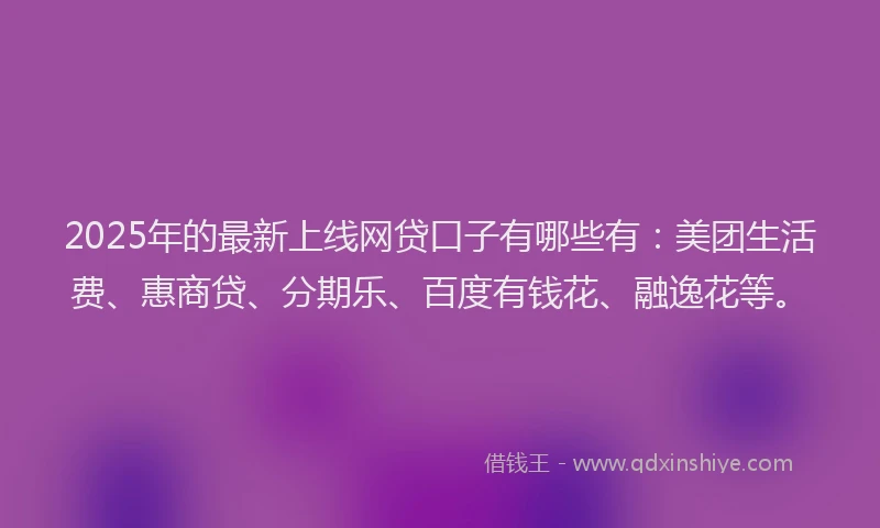 2025年的最新上线网贷口子有哪些有：美团生活费、惠商贷、分期乐、百度有钱花、融逸花等。