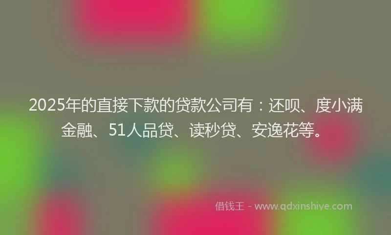 2025年的直接下款的贷款公司有：还呗、度小满金融、51人品贷、读秒贷、安逸花等。