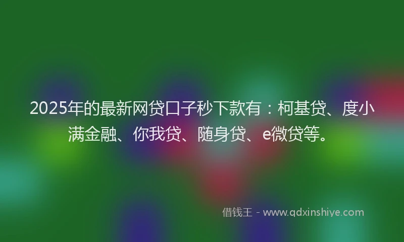 2025年的最新网贷口子秒下款有：柯基贷、度小满金融、你我贷、随身贷、e微贷等。
