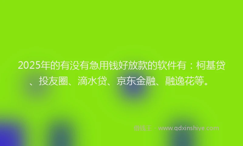 2025年的有没有急用钱好放款的软件有：柯基贷、投友圈、滴水贷、京东金融、融逸花等。
