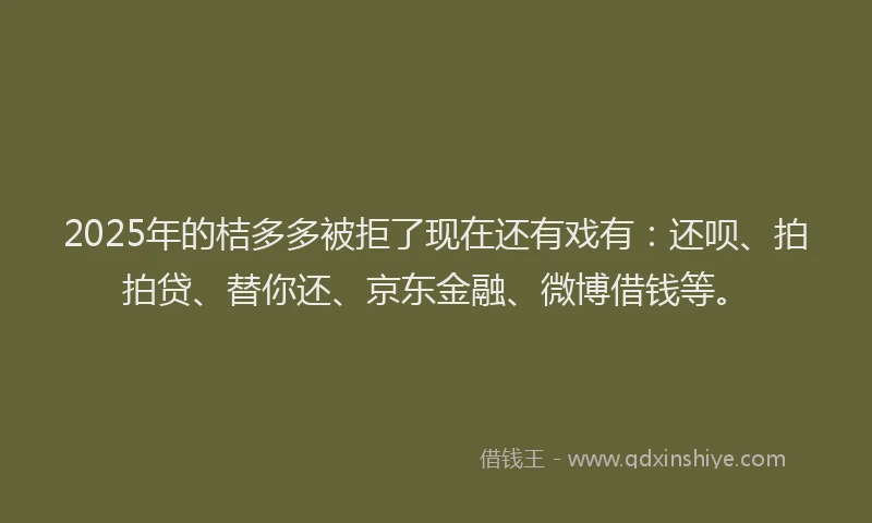 2025年的桔多多被拒了现在还有戏有：还呗、拍拍贷、替你还、京东金融、微博借钱等。