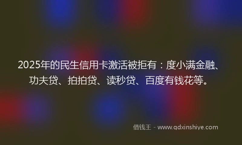 2025年的民生信用卡激活被拒有：度小满金融、功夫贷、拍拍贷、读秒贷、百度有钱花等。
