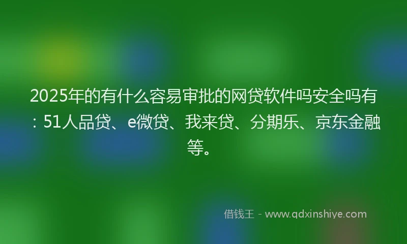 2025年的有什么容易审批的网贷软件吗安全吗有：51人品贷、e微贷、我来贷、分期乐、京东金融等。