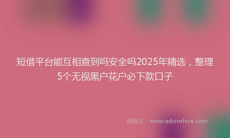 短借平台能互相查到吗安全吗2025年精选，整理5个无视黑户花户必下款口子