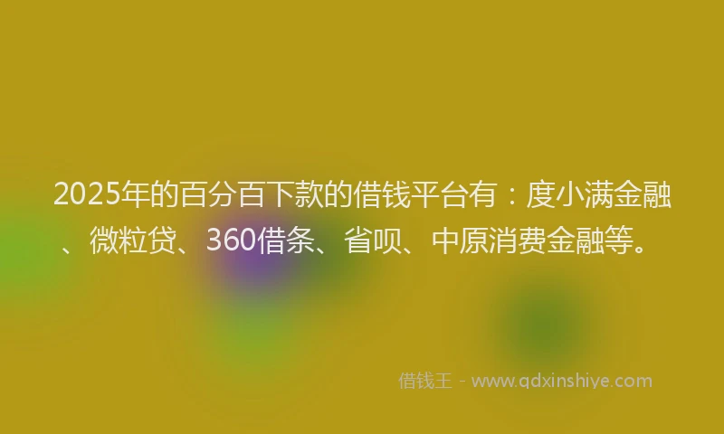 2025年的百分百下款的借钱平台有：度小满金融、微粒贷、360借条、省呗、中原消费金融等。