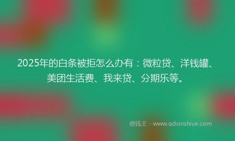 2025年的白条被拒怎么办有：微粒贷、洋钱罐、美团生活费、我来贷、分期乐等。