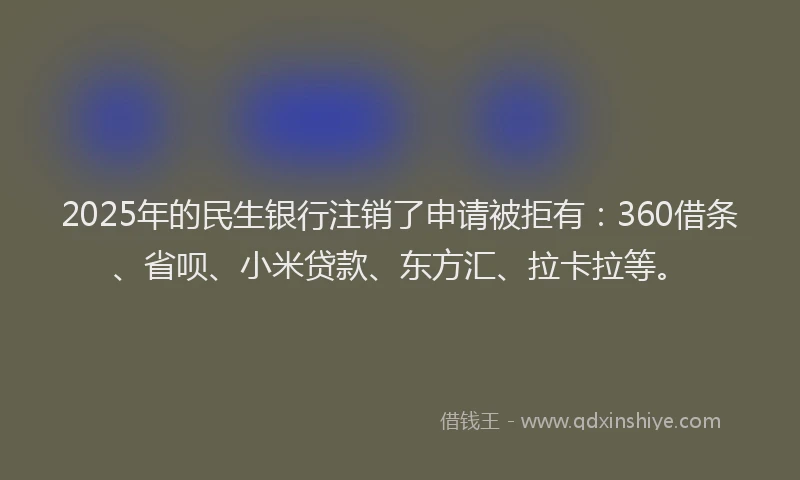 2025年的民生银行注销了申请被拒有：360借条、省呗、小米贷款、东方汇、拉卡拉等。