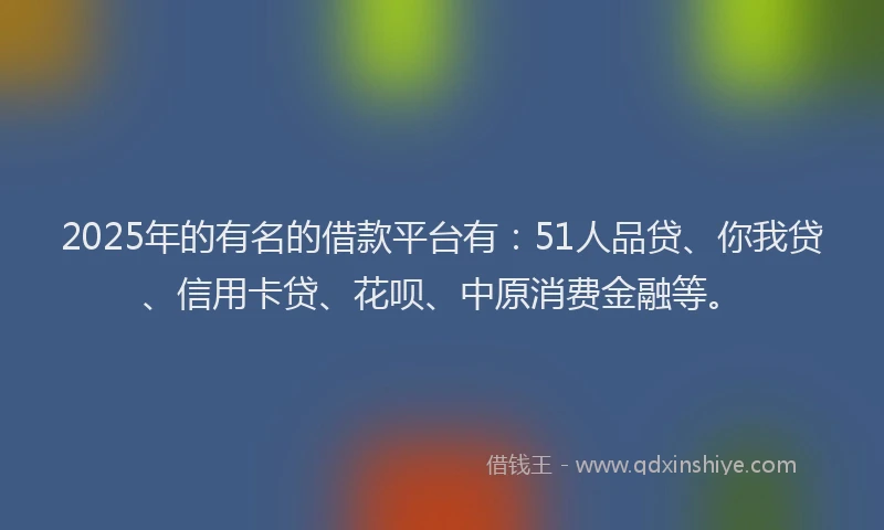 2025年的有名的借款平台有：51人品贷、你我贷、信用卡贷、花呗、中原消费金融等。