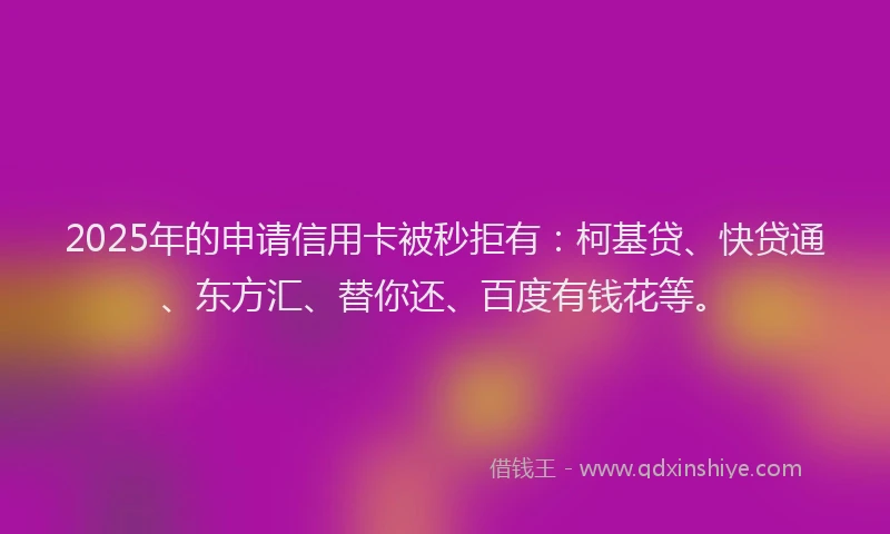 2025年的申请信用卡被秒拒有：柯基贷、快贷通、东方汇、替你还、百度有钱花等。
