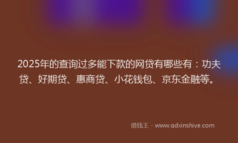 2025年的查询过多能下款的网贷有哪些有：功夫贷、好期贷、惠商贷、小花钱包、京东金融等。