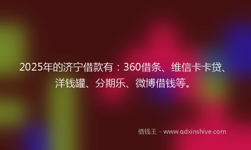 2025年的济宁借款有：360借条、维信卡卡贷、洋钱罐、分期乐、微博借钱等。