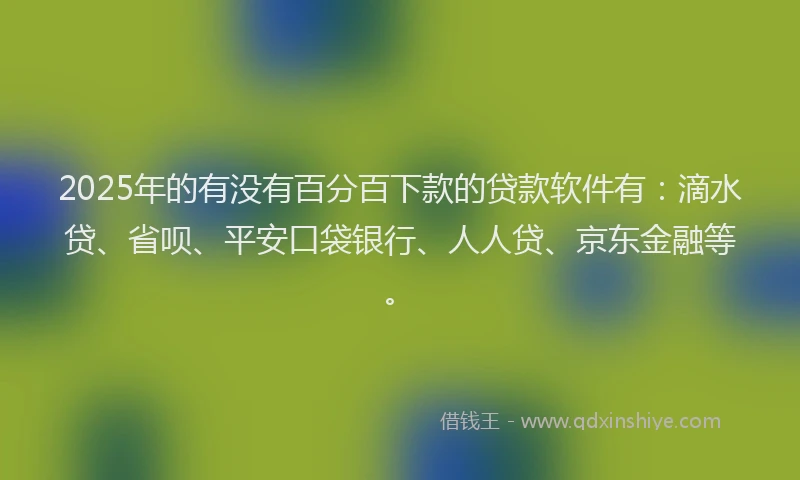 2025年的有没有百分百下款的贷款软件有：滴水贷、省呗、平安口袋银行、人人贷、京东金融等。