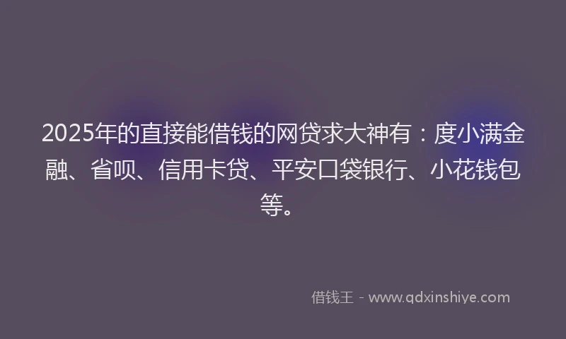 2025年的直接能借钱的网贷求大神有：度小满金融、省呗、信用卡贷、平安口袋银行、小花钱包等。