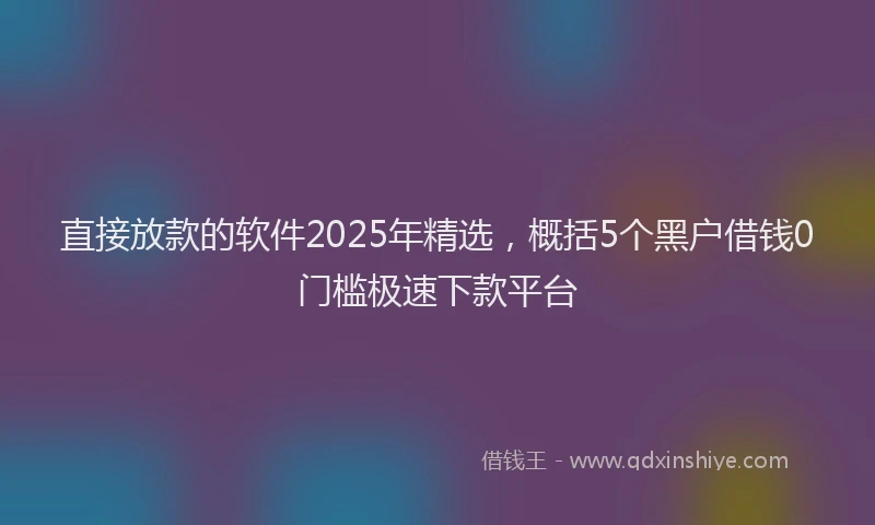 直接放款的软件2025年精选，概括5个黑户借钱0门槛极速下款平台