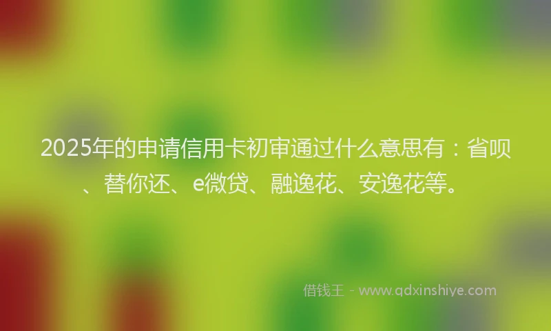 2025年的申请信用卡初审通过什么意思有：省呗、替你还、e微贷、融逸花、安逸花等。