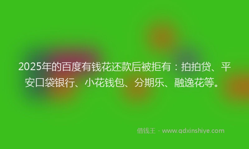2025年的百度有钱花还款后被拒有：拍拍贷、平安口袋银行、小花钱包、分期乐、融逸花等。