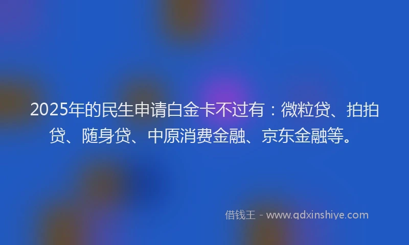 2025年的民生申请白金卡不过有：微粒贷、拍拍贷、随身贷、中原消费金融、京东金融等。