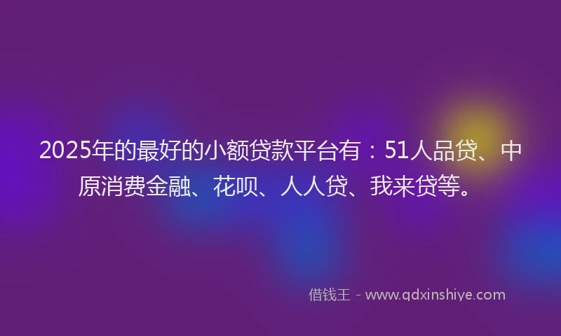 2025年的最好的小额贷款平台有：51人品贷、中原消费金融、花呗、人人贷、我来贷等。