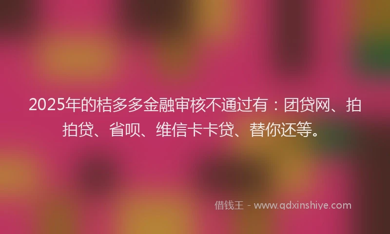 2025年的桔多多金融审核不通过有：团贷网、拍拍贷、省呗、维信卡卡贷、替你还等。
