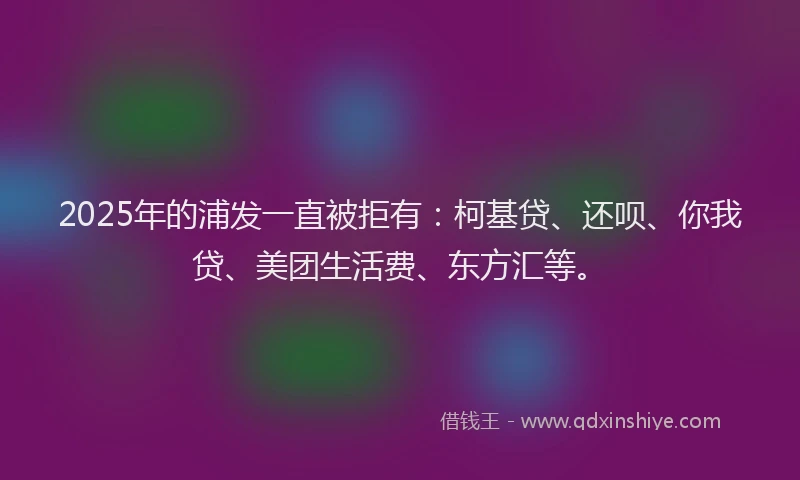 2025年的浦发一直被拒有：柯基贷、还呗、你我贷、美团生活费、东方汇等。