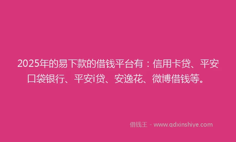 2025年的易下款的借钱平台有：信用卡贷、平安口袋银行、平安i贷、安逸花、微博借钱等。