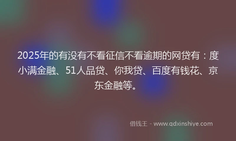 2025年的有没有不看征信不看逾期的网贷有：度小满金融、51人品贷、你我贷、百度有钱花、京东金融等。