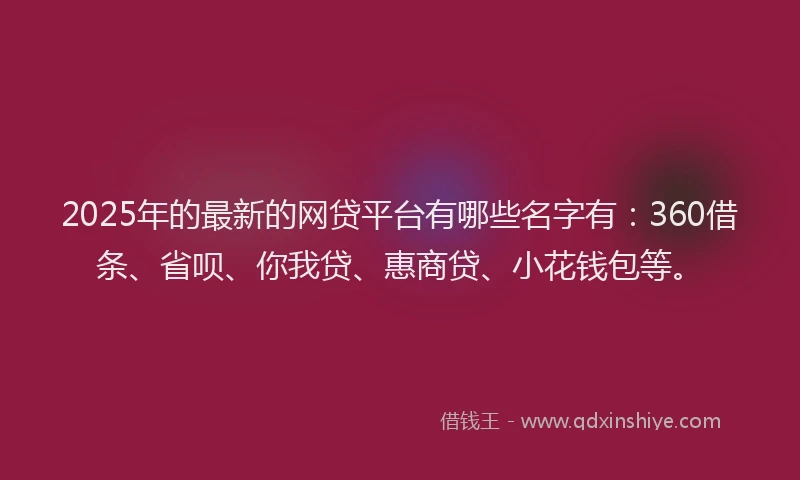 2025年的最新的网贷平台有哪些名字有：360借条、省呗、你我贷、惠商贷、小花钱包等。