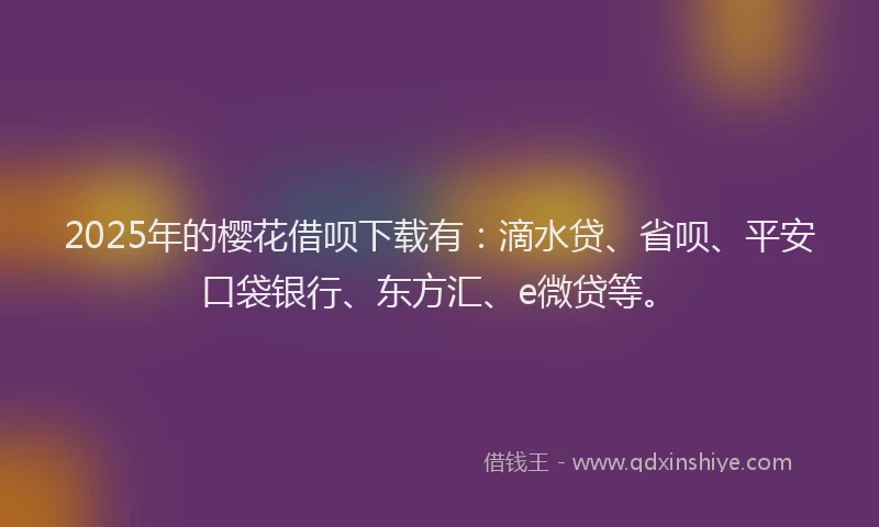 2025年的樱花借呗下载有：滴水贷、省呗、平安口袋银行、东方汇、e微贷等。
