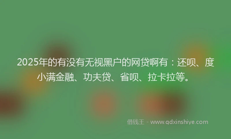 2025年的有没有无视黑户的网贷啊有：还呗、度小满金融、功夫贷、省呗、拉卡拉等。