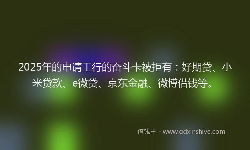 2025年的申请工行的奋斗卡被拒有：好期贷、小米贷款、e微贷、京东金融、微博借钱等。