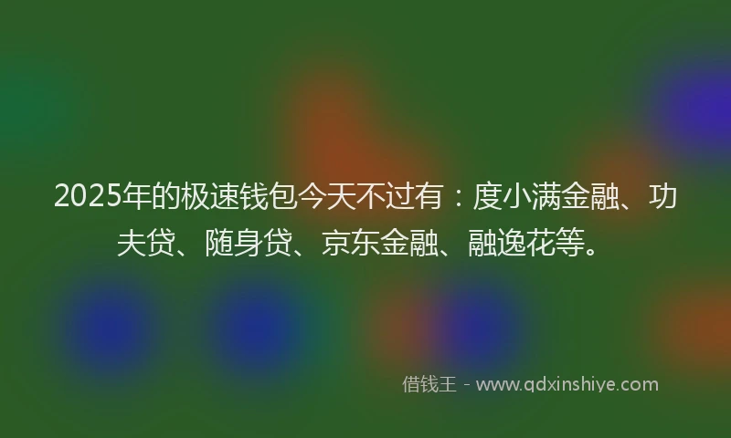 2025年的极速钱包今天不过有：度小满金融、功夫贷、随身贷、京东金融、融逸花等。