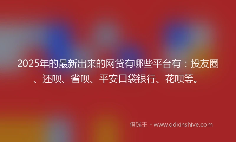 2025年的最新出来的网贷有哪些平台有：投友圈、还呗、省呗、平安口袋银行、花呗等。
