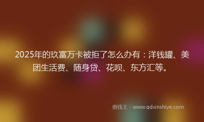 2025年的玖富万卡被拒了怎么办有：洋钱罐、美团生活费、随身贷、花呗、东方汇等。