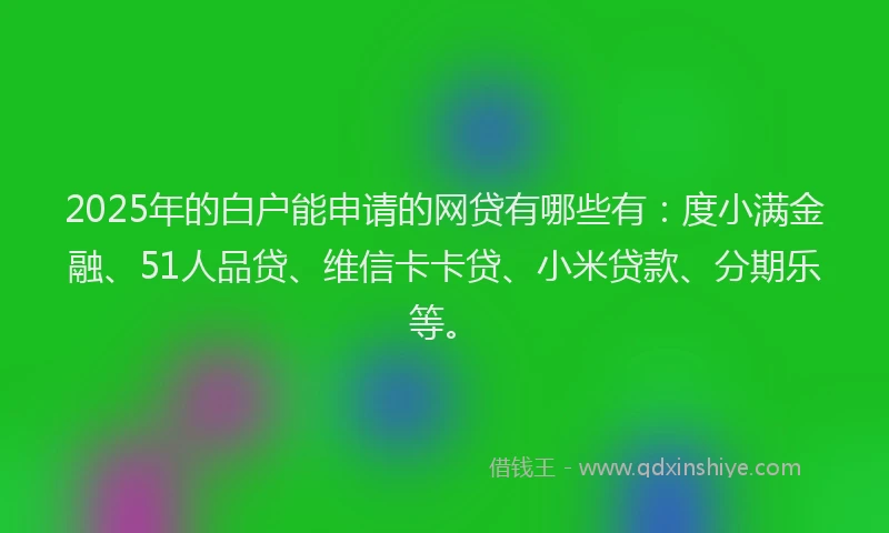 2025年的白户能申请的网贷有哪些有：度小满金融、51人品贷、维信卡卡贷、小米贷款、分期乐等。