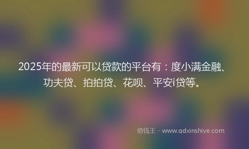 2025年的最新可以贷款的平台有：度小满金融、功夫贷、拍拍贷、花呗、平安i贷等。