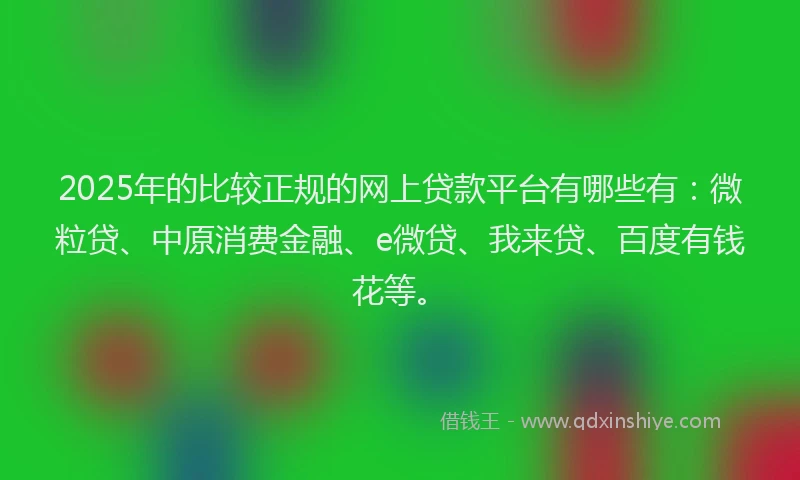 2025年的比较正规的网上贷款平台有哪些有：微粒贷、中原消费金融、e微贷、我来贷、百度有钱花等。