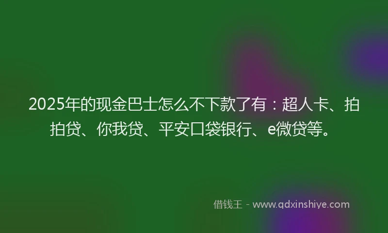 2025年的现金巴士怎么不下款了有：超人卡、拍拍贷、你我贷、平安口袋银行、e微贷等。