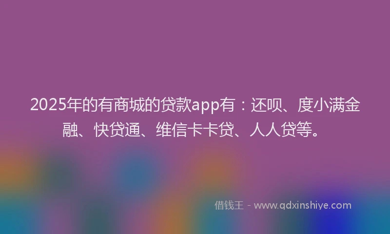 2025年的有商城的贷款app有：还呗、度小满金融、快贷通、维信卡卡贷、人人贷等。
