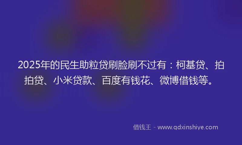 2025年的民生助粒贷刷脸刷不过有：柯基贷、拍拍贷、小米贷款、百度有钱花、微博借钱等。