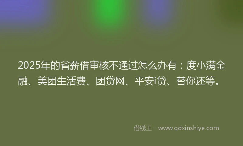 2025年的省薪借审核不通过怎么办有：度小满金融、美团生活费、团贷网、平安i贷、替你还等。