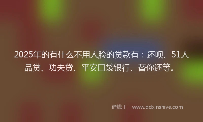 2025年的有什么不用人脸的贷款有：还呗、51人品贷、功夫贷、平安口袋银行、替你还等。