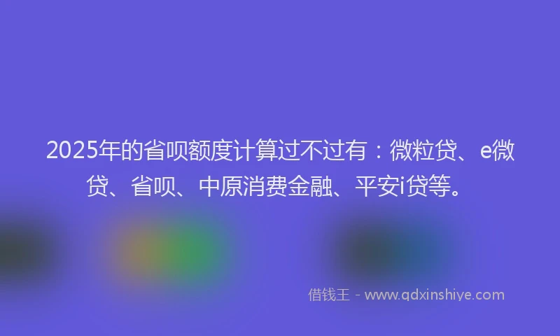 2025年的省呗额度计算过不过有：微粒贷、e微贷、省呗、中原消费金融、平安i贷等。