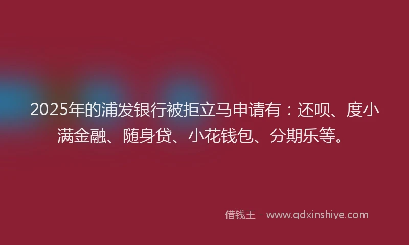2025年的浦发银行被拒立马申请有：还呗、度小满金融、随身贷、小花钱包、分期乐等。