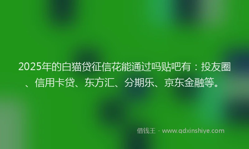 2025年的白猫贷征信花能通过吗贴吧有：投友圈、信用卡贷、东方汇、分期乐、京东金融等。