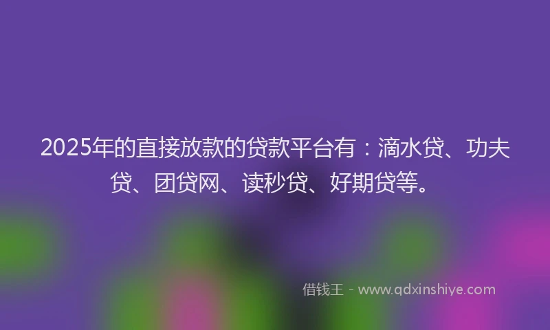 2025年的直接放款的贷款平台有：滴水贷、功夫贷、团贷网、读秒贷、好期贷等。