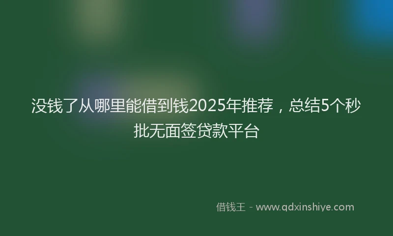 没钱了从哪里能借到钱2025年推荐，总结5个秒批无面签贷款平台