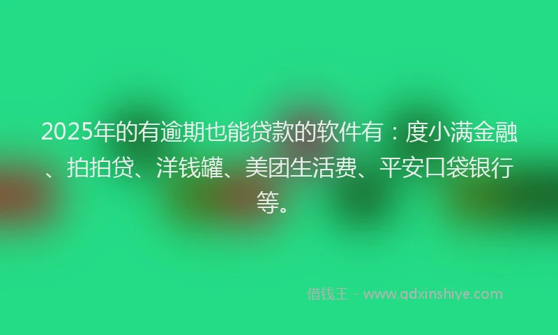 2025年的有逾期也能贷款的软件有：度小满金融、拍拍贷、洋钱罐、美团生活费、平安口袋银行等。