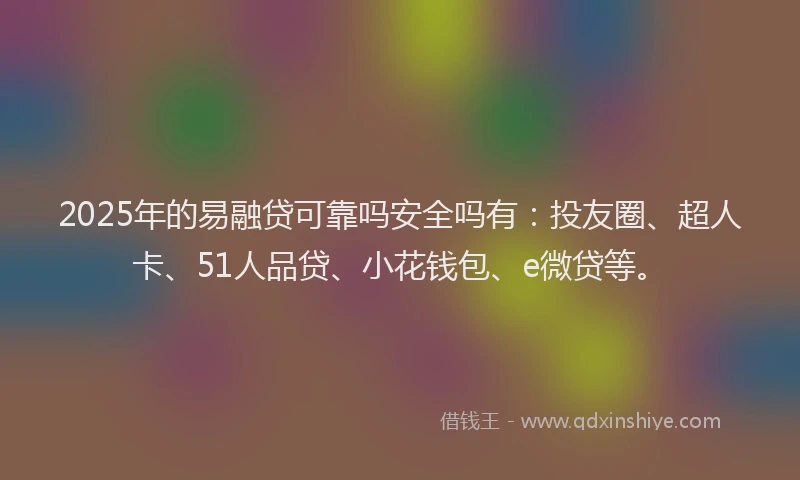 2025年的易融贷可靠吗安全吗有：投友圈、超人卡、51人品贷、小花钱包、e微贷等。