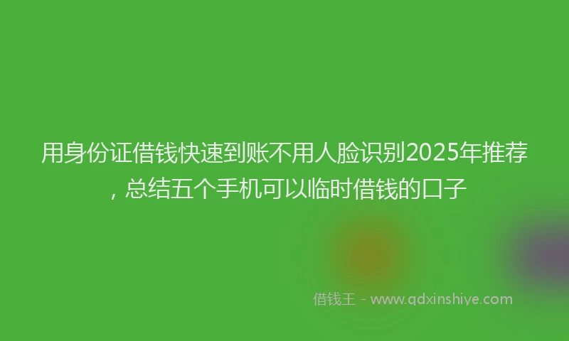 用身份证借钱快速到账不用人脸识别2025年推荐，总结五个手机可以临时借钱的口子