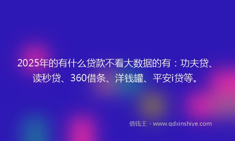 2025年的有什么贷款不看大数据的有：功夫贷、读秒贷、360借条、洋钱罐、平安i贷等。